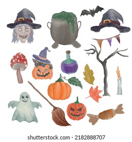 Watercolor Clipart Set Para Halloween, acuarela Halloween