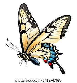 Watercolor Clipart Tiger Swallowtail Butterfly on Flower