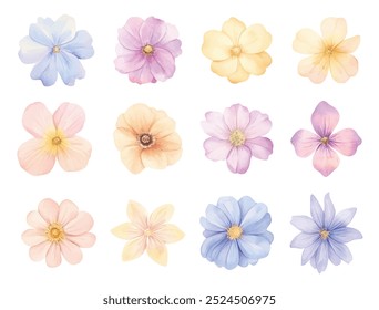 Clipart aquarela de várias flores em cores pastel