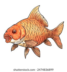 Watercolor clipart vector of carp cartoon (fish), isolated on a white background, carp cartoon vector, drawing clipart, Illustration Vector, Graphic Painting, design art, logo