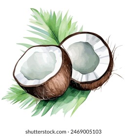 Aquarell Clipart Vektorgrafik von Kokosnuss, isoliert auf einem weißen Hintergrund, Kokosnuss-Vektorgrafik, Clipart, Illustration Vektorgrafik, Grafik, Design Art, Logo