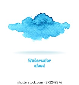 Watercolor cloud in blue colors. Concept message or saving data or weather forecast or watercolor stain