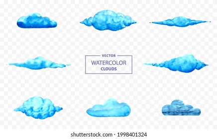 Conjunto De Ilustración Del Vector De Nube De Acuarela Con Fondo Transparente. Nubes abstractas pintadas a mano.