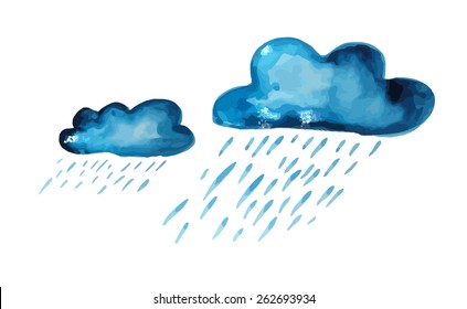 Watercolor clouds rain. Vector