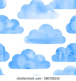 Watercolor clouds seamless pattern. Vector background