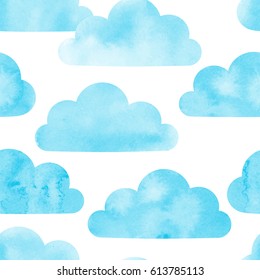 Watercolor clouds seamless pattern. Vector background