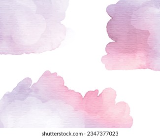 watercolor clouds set, pink and purple vector abstract background