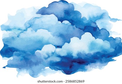 Watercolor Cloudscape - Vector Blue Clouds Illustration
