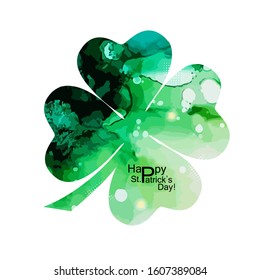 Watercolor clover. Happy St. Patrick's Day. mixed media. Vector illustration