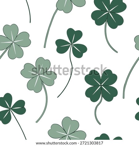 Watercolor clover seamless pattern with soft brush strokes and white background concept as Soft watercolor clovers with gentle brush strokes creating a delicate seamless pattern ideal for artistic projects in Photo Stock Concept and empty space on the left side,no text --ar 7:2 --tile