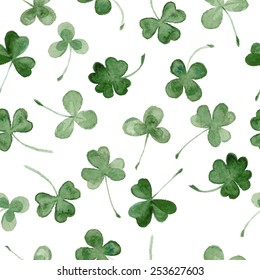 watercolor clover seamless vector pattern.  hand draw leaves for St Patrick's day