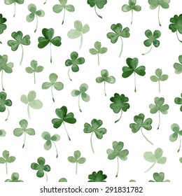 watercolor clover seamless vector pattern. hand draw leaves for St Patrick's day