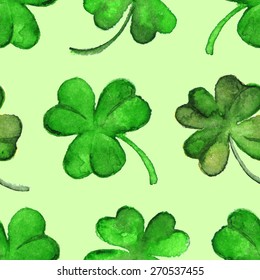 Watercolor clover shamrock Saint Patrick's Day seamless pattern vector