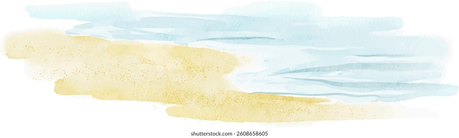 Watercolor coastline with yellow sand and blue water on the beach vector
