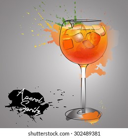 watercolor cocktail aperol. vector suumer bar and party