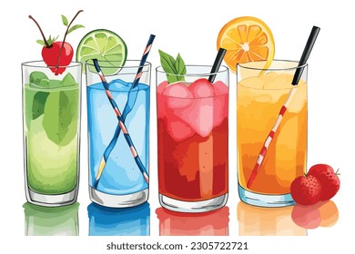 Watercolor cocktail art full editable illustration