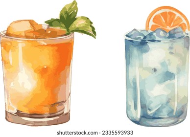 watercolor cocktail with lime isolate on white background