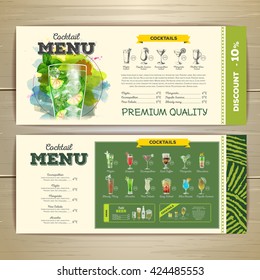 Watercolor cocktail menu design. Corporate identity