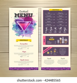 Watercolor cocktail menu design. Corporate identity