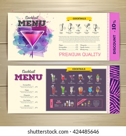 Watercolor cocktail menu design. Corporate identity