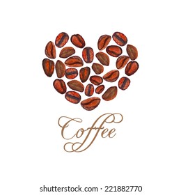 Watercolor coffee art print, hand drawn illustration with heart