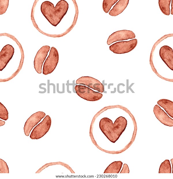 Watercolor Coffee Bean Heart Seamless Pattern Stock Vector ...