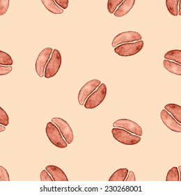 Watercolor coffee bean  seamless pattern. Vector, EPS 10