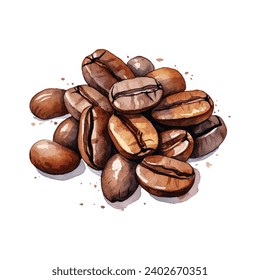 watercolor coffee beans isolated on white