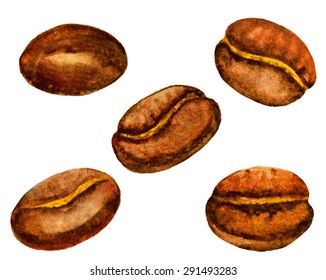 watercolor coffee beans set. vector illustration