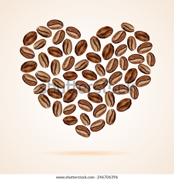 Download Watercolor Coffee Beans Shape Heart Vector Stock Vector ...