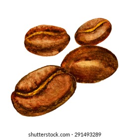 Watercolor Coffee Beans. Vector Illustration