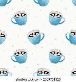 watercolor coffee and beverage seamless pattern