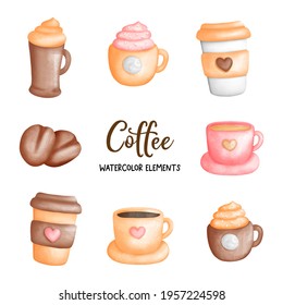 Watercolor coffee and breakfast element.