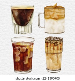 watercolor coffee cup collection set