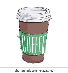 Watercolor Coffee Cup. Sketch Style. Vector.