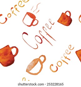 Watercolor coffee set. Vector illustration. EPS 10.