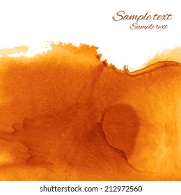 Watercolor coffee, tea stain paint on a white background with space for text - vector 