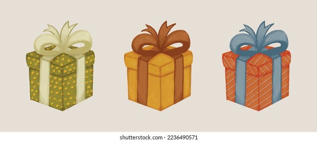 Watercolor Collection of Present Boxes with Ribbons for Christmas and Birthday Celebration Vector Illustration 01