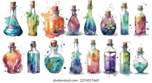 Watercolor collection set of bottles vector design