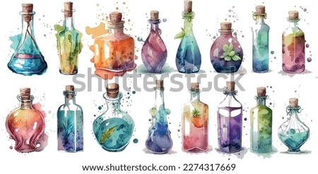 Watercolor collection set of bottles vector design