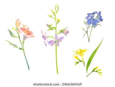 Aquarell bunte Blumen in der Frühlingszeit