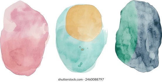 Watercolor color Backgrounds Clipart, Brush strokes illustration, Pastel pink, spots, Green Splashes Clip art, Yellow Drops, Design elements, Paint splatters set