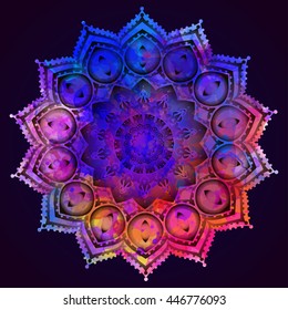 Watercolor color card with mandala. Geometric circle element vector. Adults Coloring book. Kaleidoscope, medallion, yoga, india, arabic. Illustration for print, print, notebook, clothing