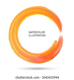 Watercolor color circle texture. Ink round stroke on white background. Vector illustration of grunge circle stains