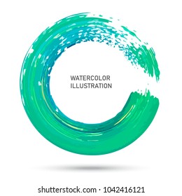 Watercolor color circle texture. Ink round stroke on white background. Vector illustration of grunge circle stains