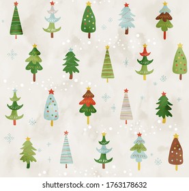 Watercolor color cute tree background pattern