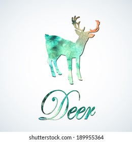 Watercolor color deer. Illustration for greeting cards, invitations, and other printing projects.