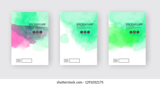 Watercolor color design banner set. Vector illustration