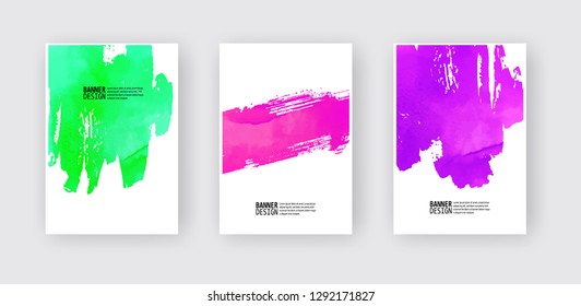Watercolor color design banner set. Vector illustration