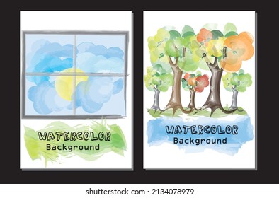 Watercolor color design banners set. Vector illustration. Nature theme 